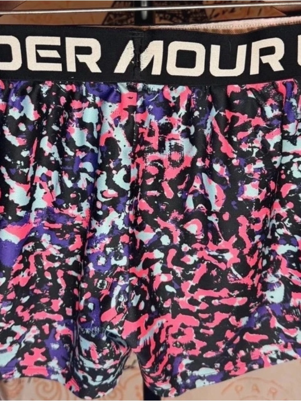 Under Armour Youth Pink & Purple Printed Athletic Shorts